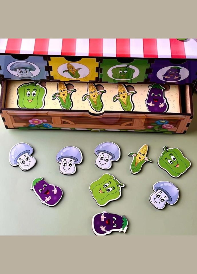 Деревянная настольная игра "Овощи -1" Ubumblebees (ПСД007) PSD007 сортер-комодик No Brand (330601531)