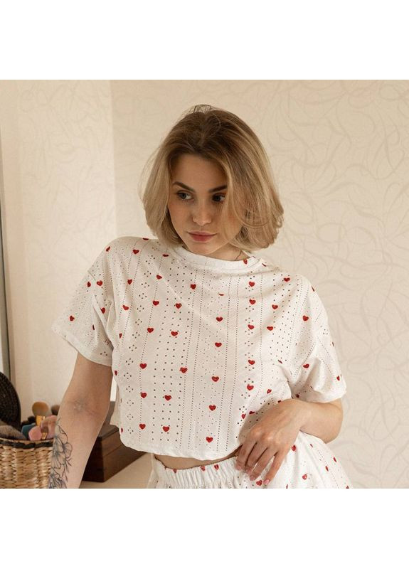 Белая женская пижама sm24107ayh футболка и шорты белая с красными сердечками 5шт Lesko