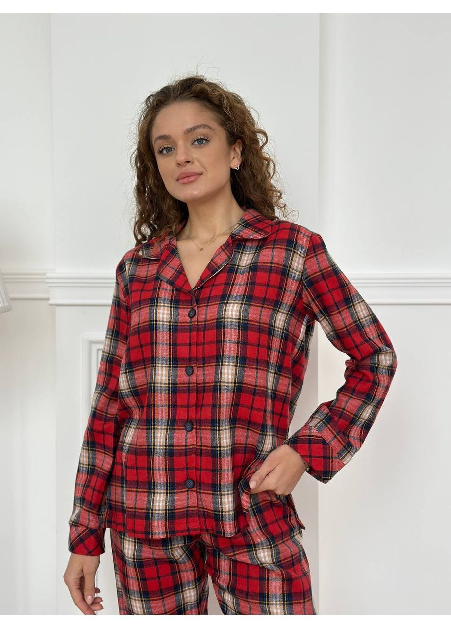 Красная всесезон стильная женская пижама в стиле фемили лук рубашка + брюки Vakko