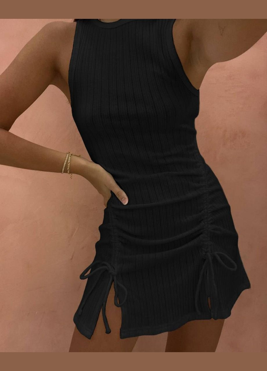 Черное повседневное однотонное черное короткое платье без рукава с регулируемой длинной, мини-платье из турецкого мустанга No Brand
