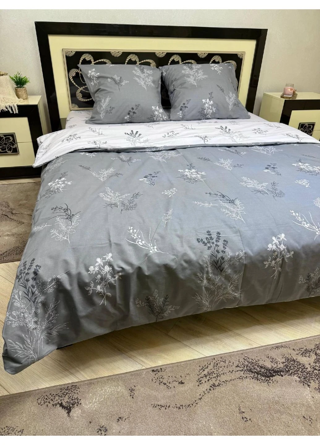 Постельное белье хлопковое Палау Двуспальное Простынь на резинке 180x200х20 Бязь Серое 50 х 70 No Brand (384525719)