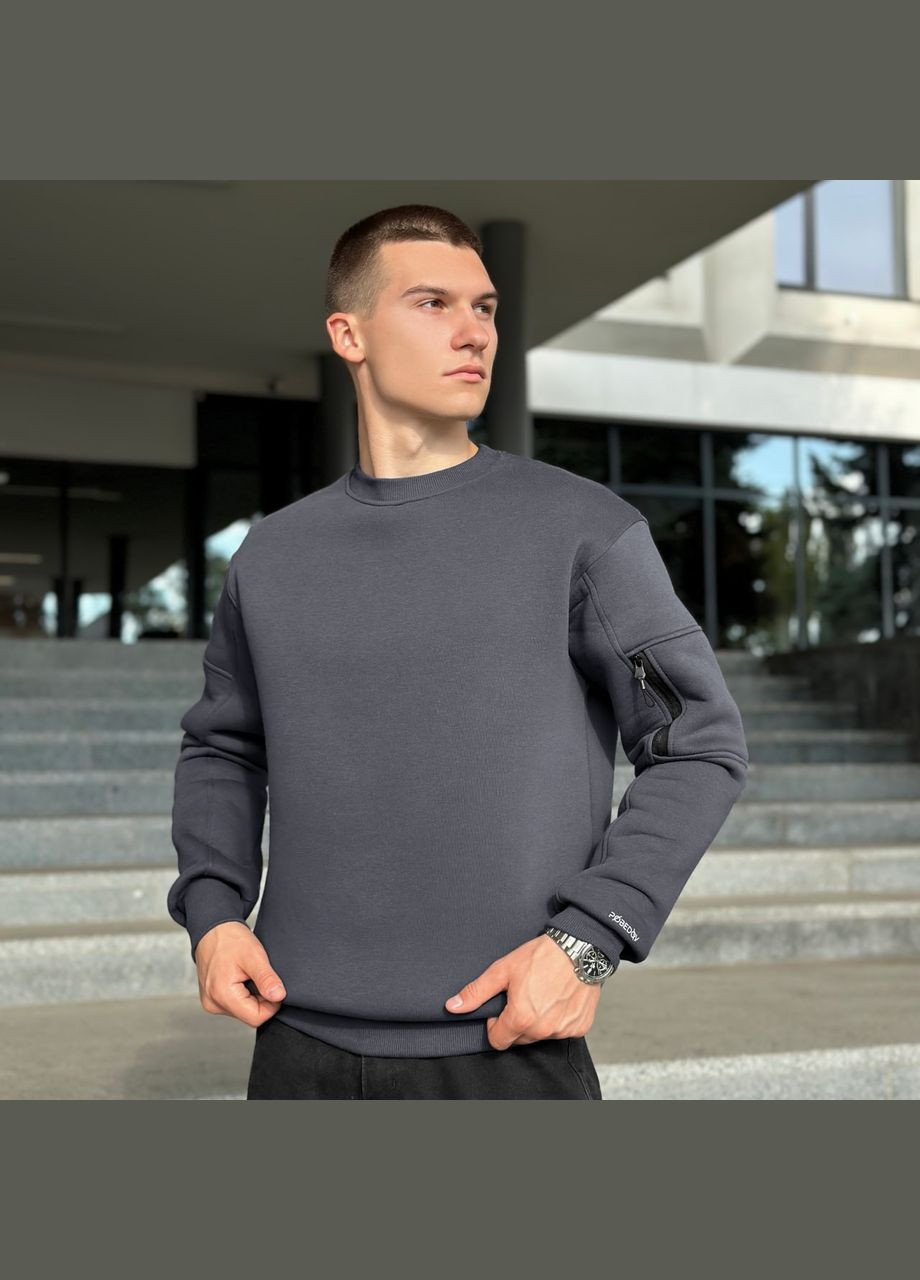 Серый свитшот с начесом и карманом на рукаве Vakko однотонный (303534783)