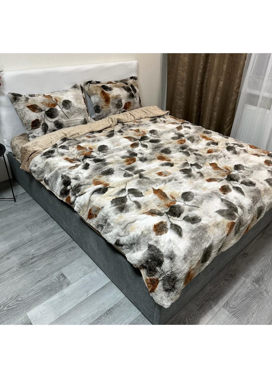 Эксклюзивное постельное белье "Хутро-велюр". Зимняя коллекция евро размера серого цвета. No Brand (370640228)