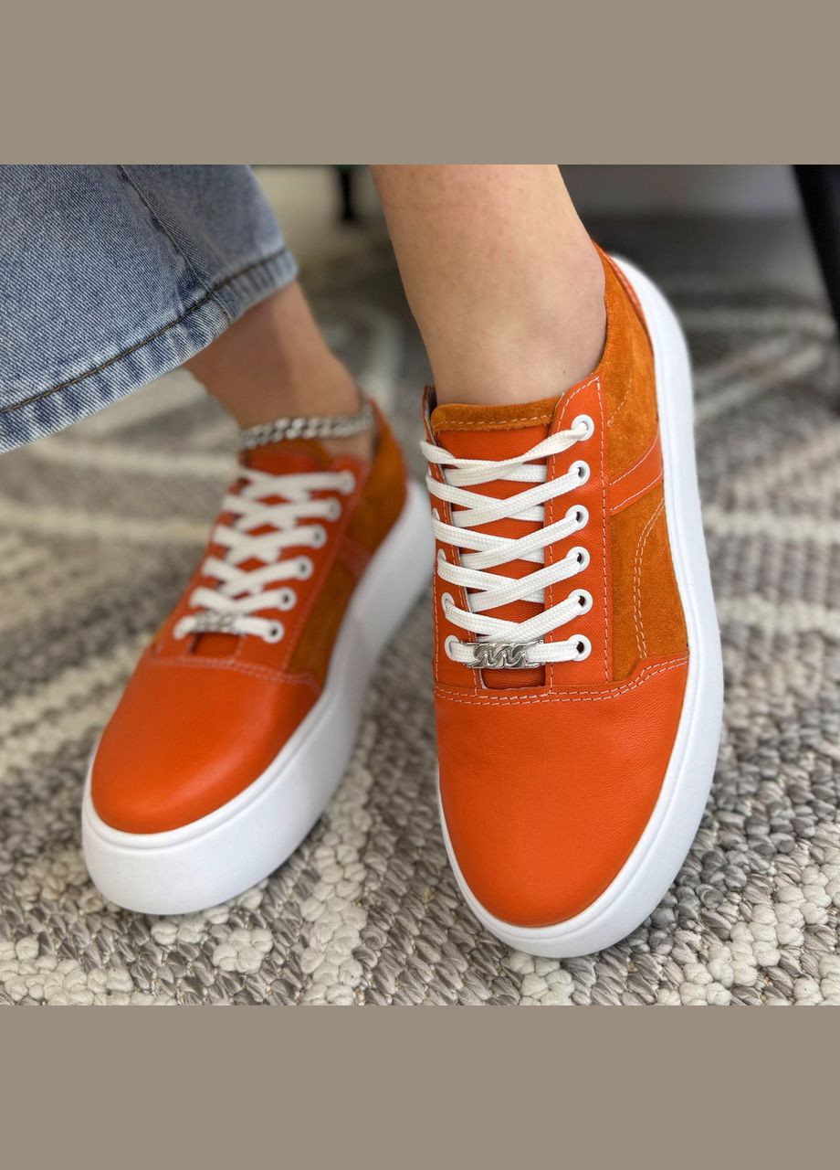 Кеды женские комбинированные на шнуровке.. 39 размер Vasha para оранжевые (331346189)