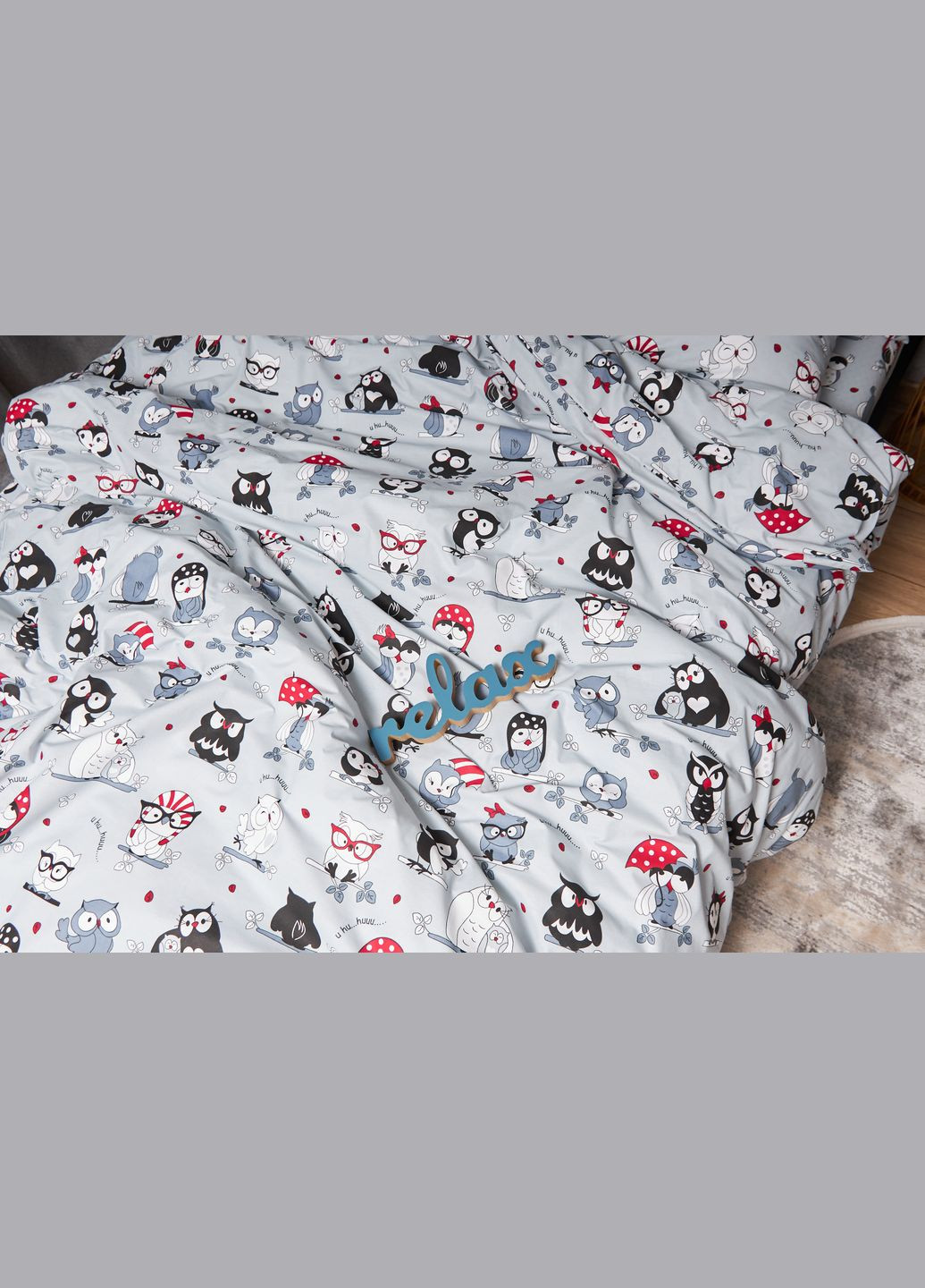 Комплект постільної білизни Бязь Gold Люкс «» полуторний 143х210 наволочки 4х70х70 (MS-820005479) Moon&Star Owls Gray (296909999)