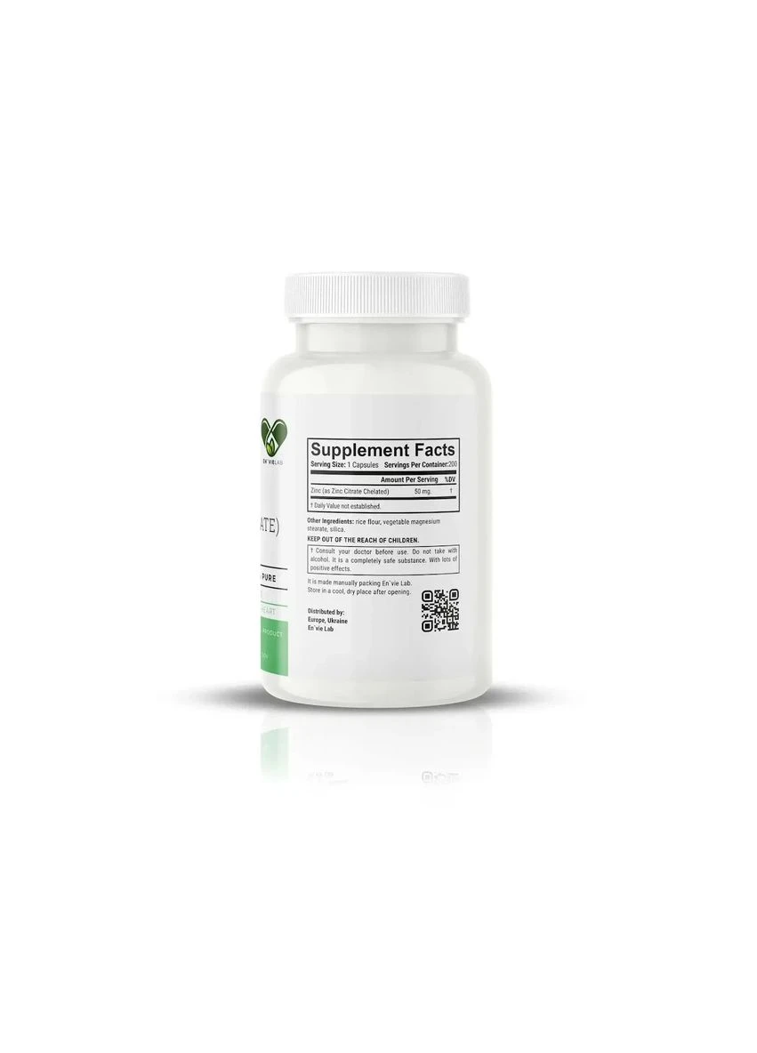 Цинк цитрат Zinc Chelated Citrate 50 мг En'vie Lab 200 капсул En`vie Lab (398327561)