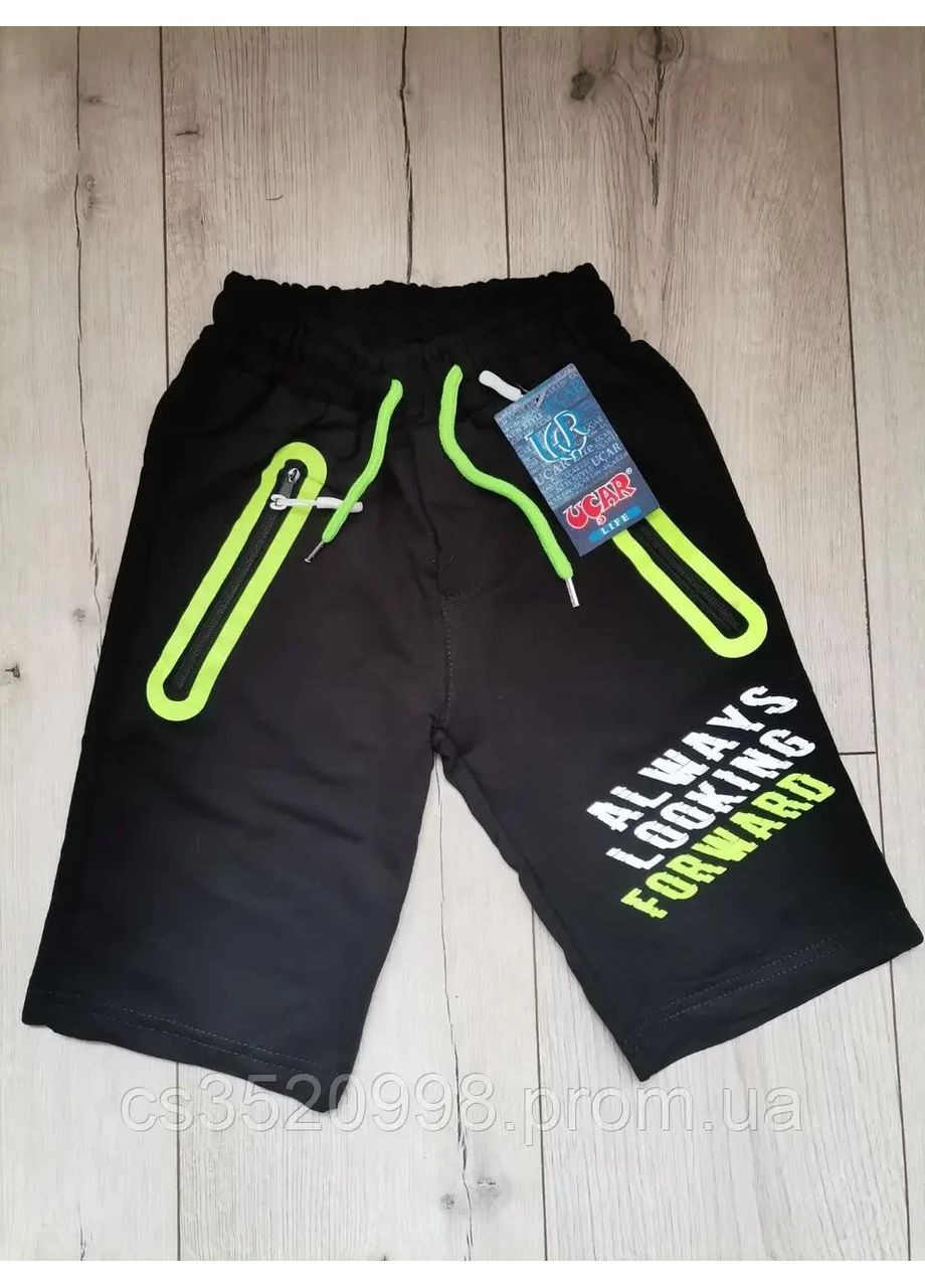 Дитячі шорти на хлопчика чорного кольору з яскравими зеленими вставками 5,6,7,8 років Kids (370438872)