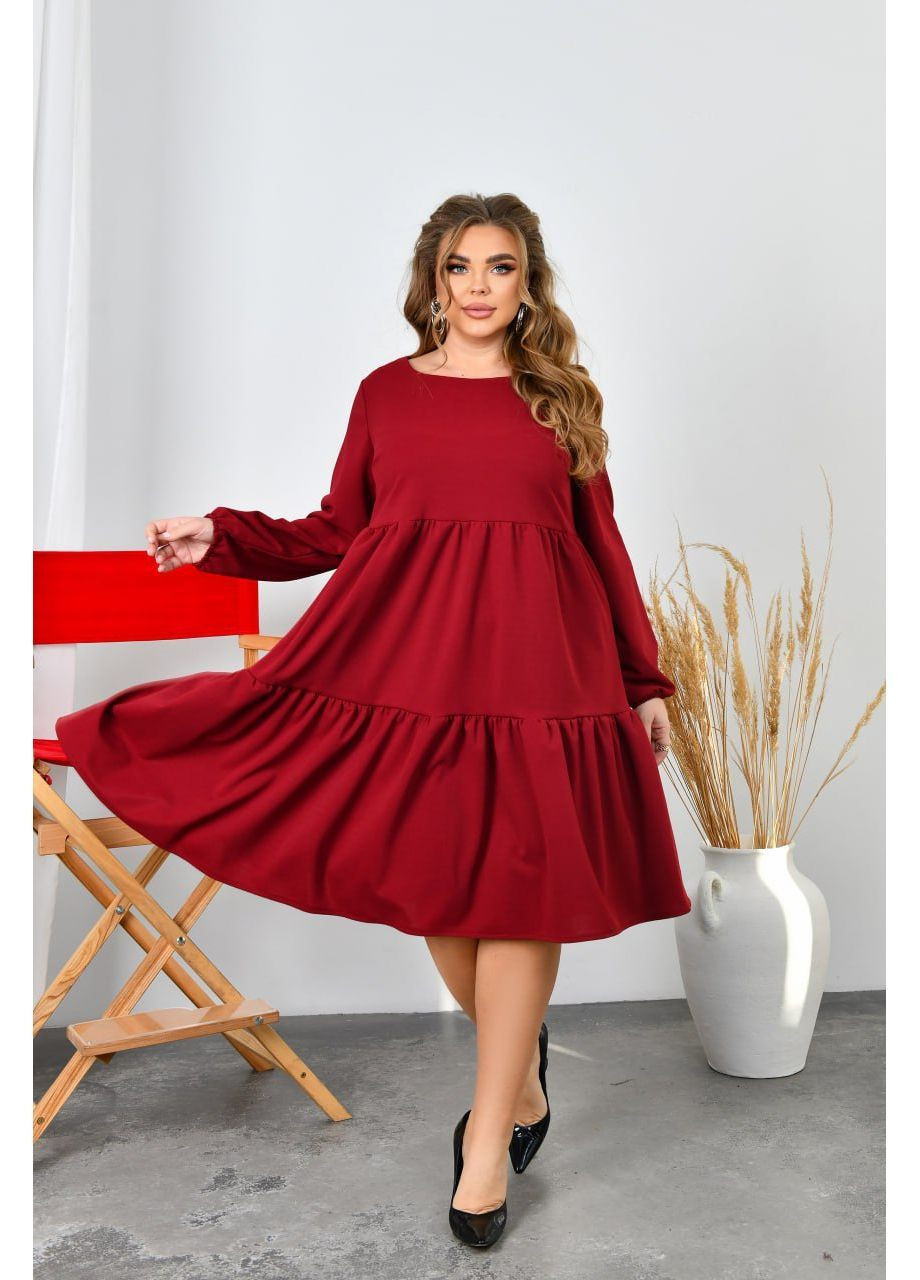 Бордовое праздничный, повседневный, кэжуал женское платье из трикотажа креп-стретч No Brand однотонное