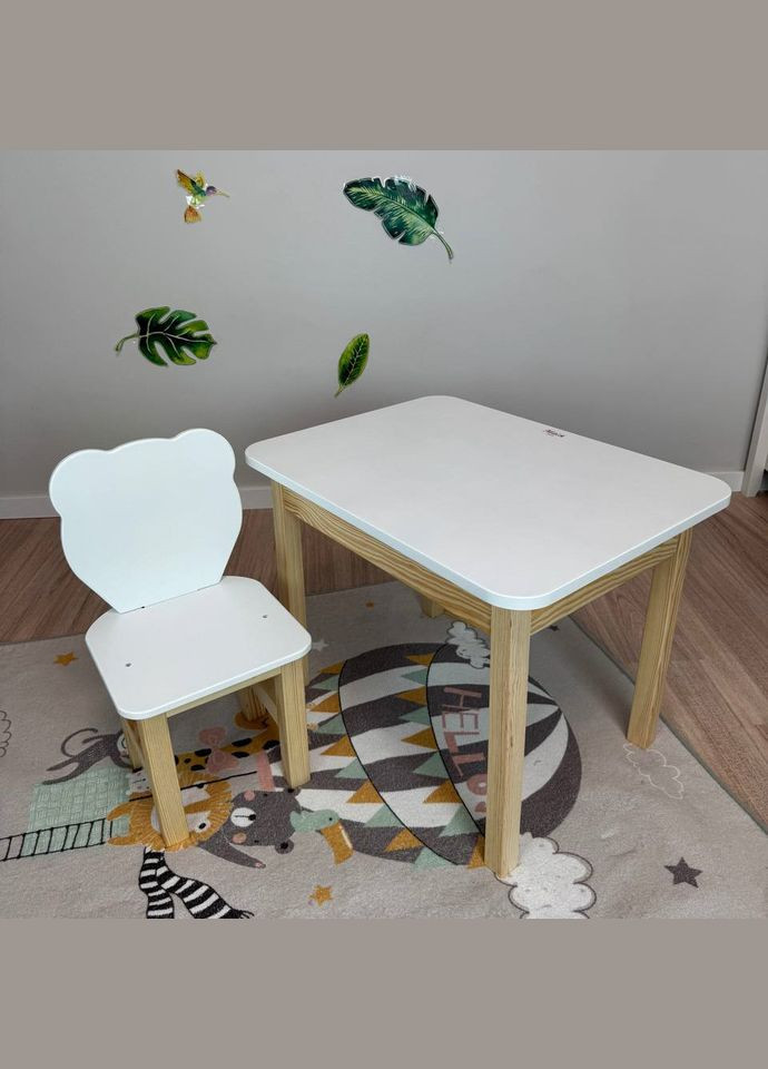 Дитячий прямокутний стіл і стільчик ведмедик. Столик для ігор, уроків, їжі. No Brand (323223358)