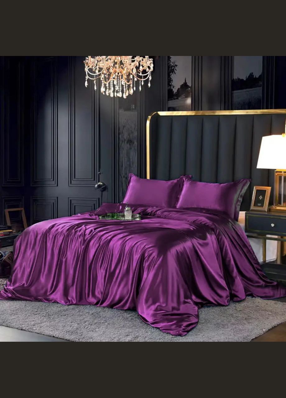 Атласное Фиолетовое Полуторное постельное белье 150*210 см и 4 наволочки GLOBAL.P (298289199)