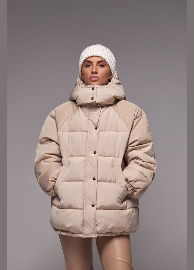 Бежевая зимняя зимняя куртка оверсайз с эко-пухом (3675) Bellise