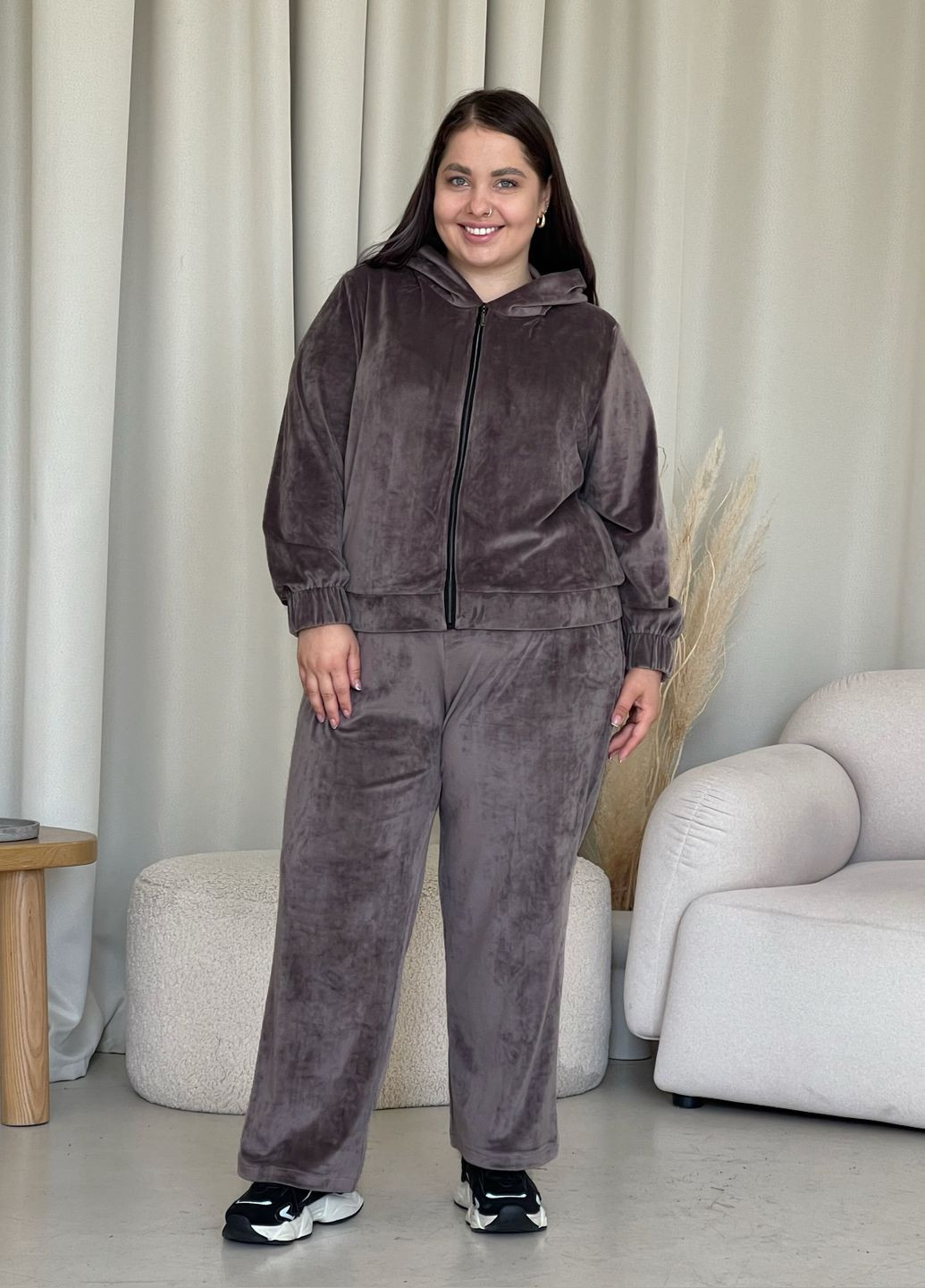 Велюрові широкі штани палаццо пояс на резинці Merlini Пецолла (303988918)