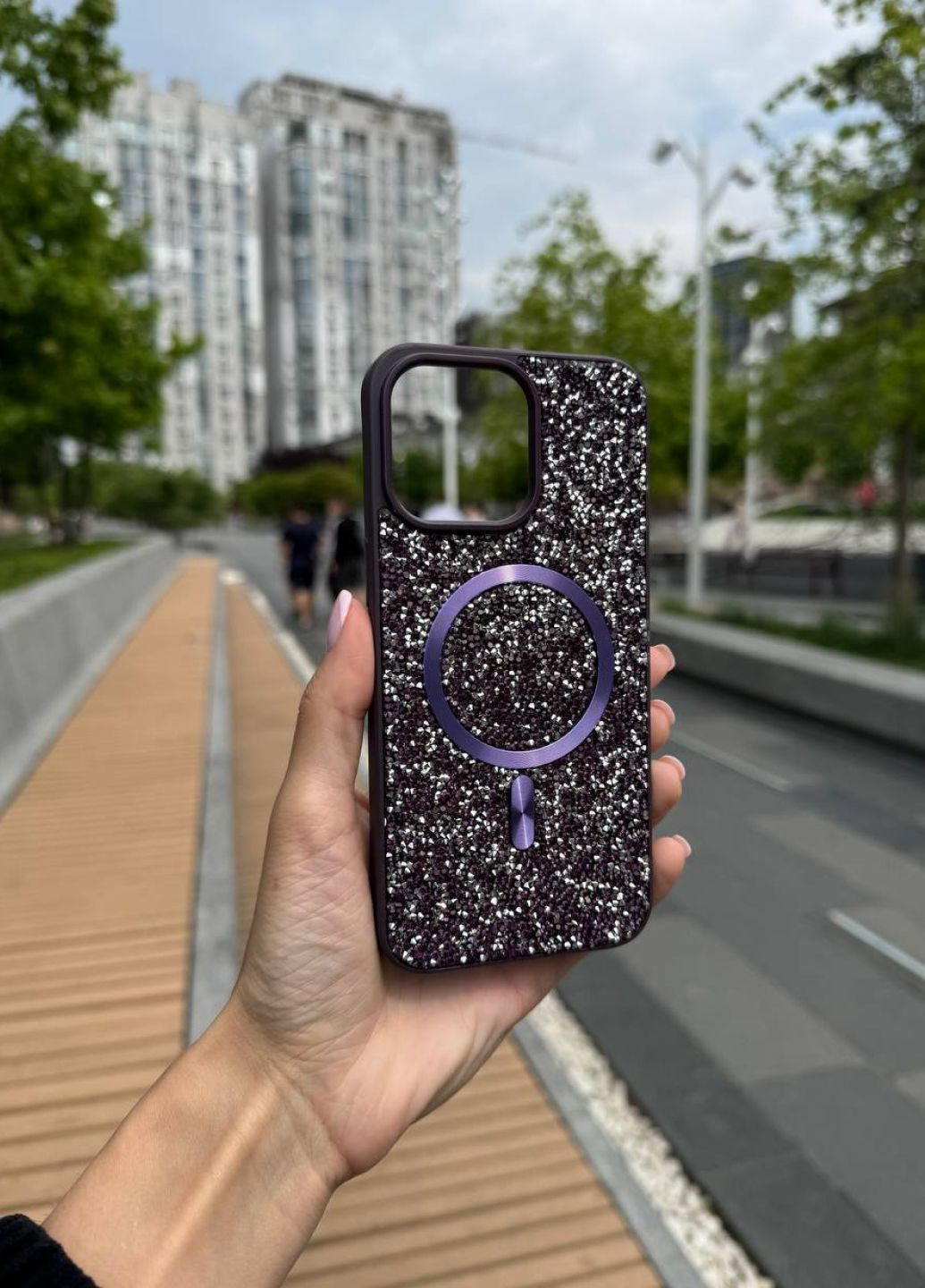 Чехол силиконовый для iPhone 15 Swarovski Purple Magsafe / чехол айфон 15 фиолетовый магсейф No Brand (341318300)