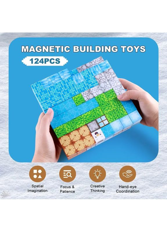 Магнітний конструктор Minecraft 124 шт кубики на магнітах дитячий Майнкрафт Зимовий No Brand (363042282)