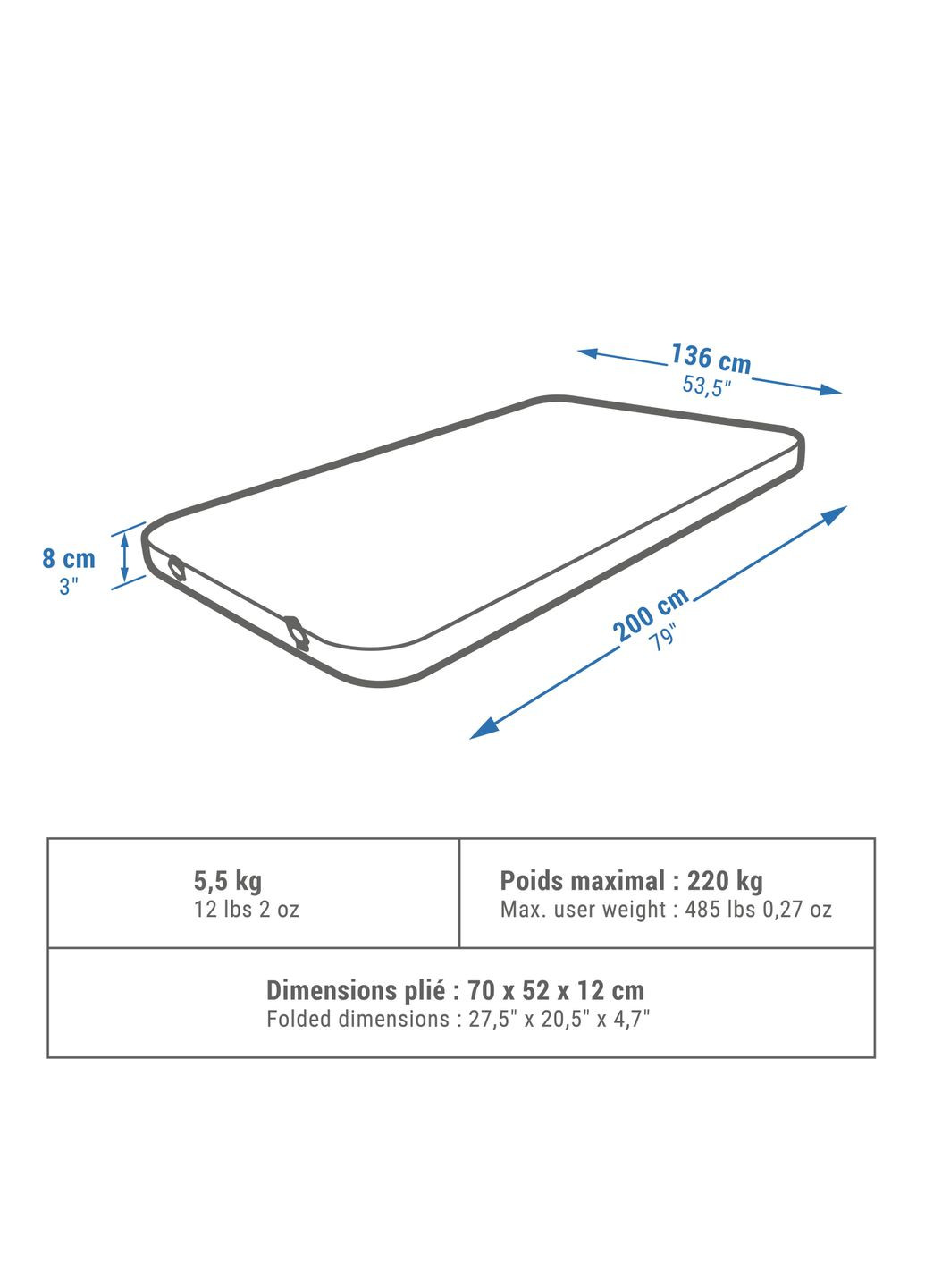 Самонадувний Матрац для Кемпінгу Ultim Comfort Двомісний 200 x 136 x 8 см Quechua (335052788)
