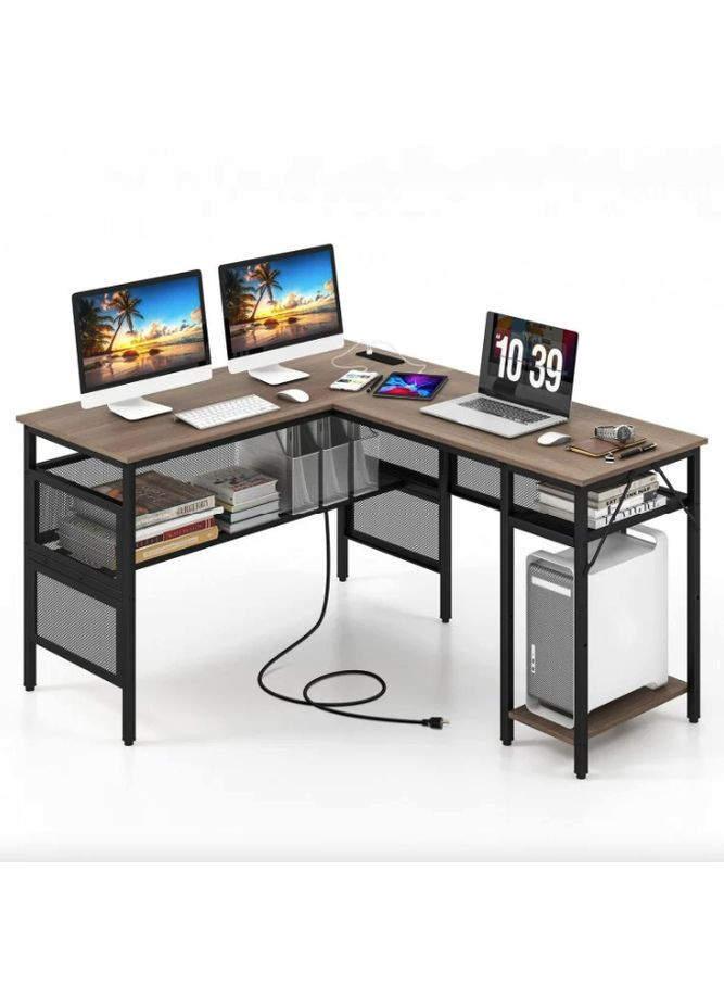 Компьютерный стол Hutch L-образный с зарядным Costway (361952187)