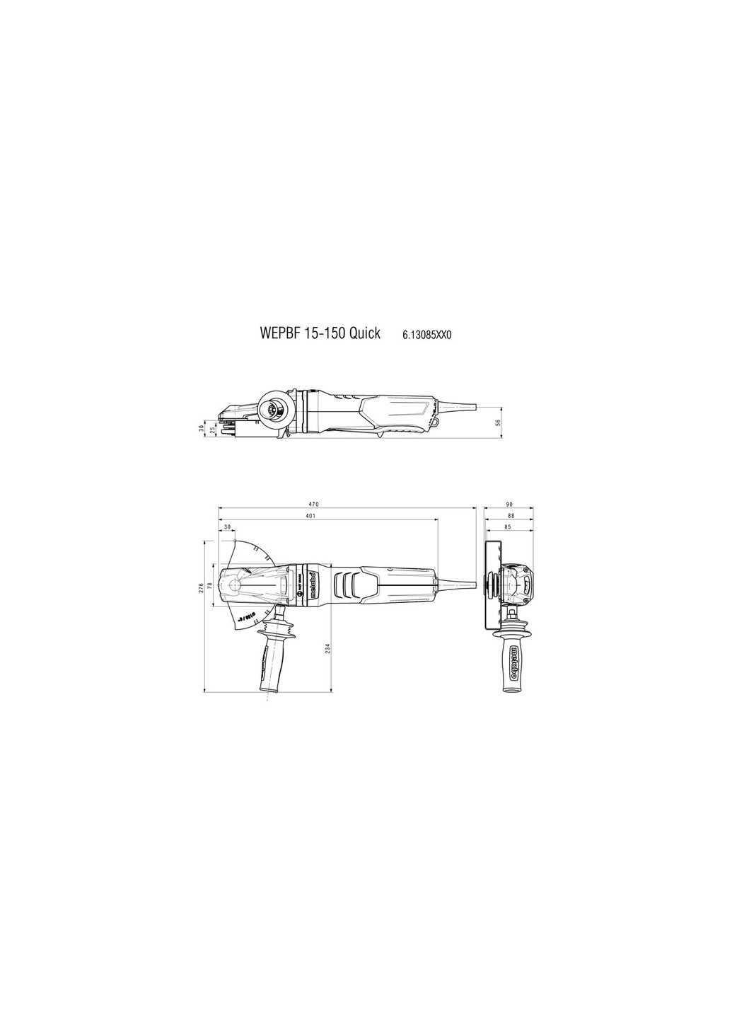 Кутова шліфувальна машина WEPBF 15-150 Quick, 1550 Вт болгарка з плоским корпусом редуктора (картонна коробка (5575) Metabo (295038036)