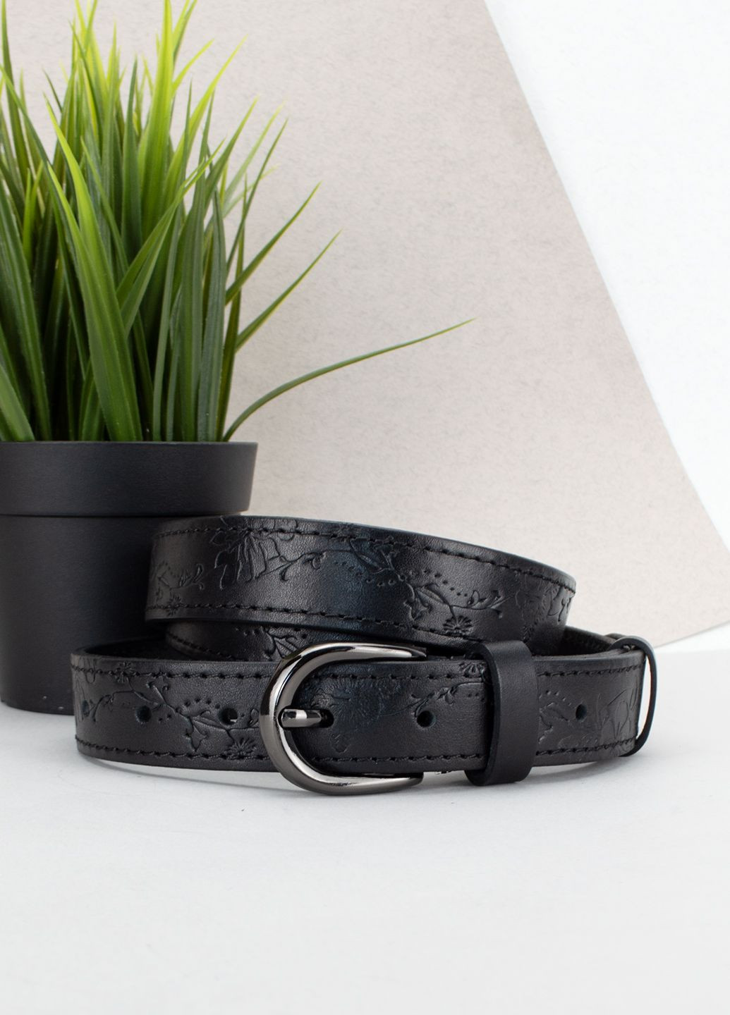Ремень женский кожаный с цветами SF-255 черный (125 см) SFIP (295462115)