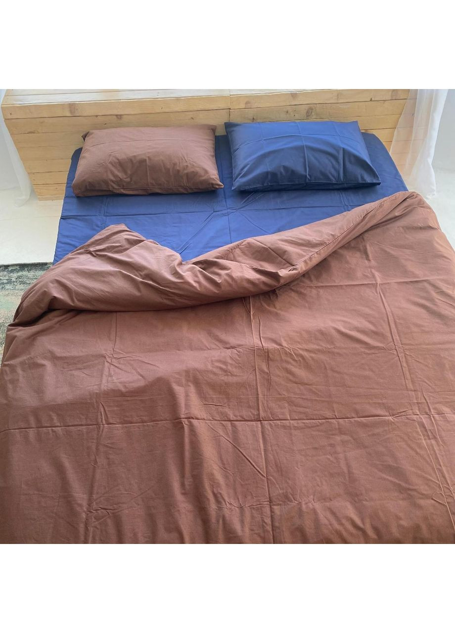 Постільна білизна Шоколад + синій, ранфорс Двухспальний розмір, наволочки 50/70 No Brand (363192313)
