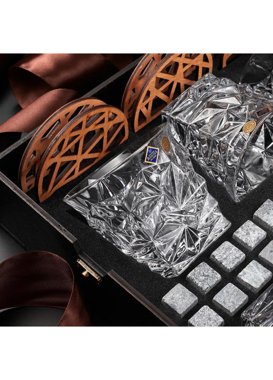 Подарочный набор + 6шт хрустальные бокалы Bohemia Glacier для виски и стеатитовых камней для охлаждения Sterling (364550626)