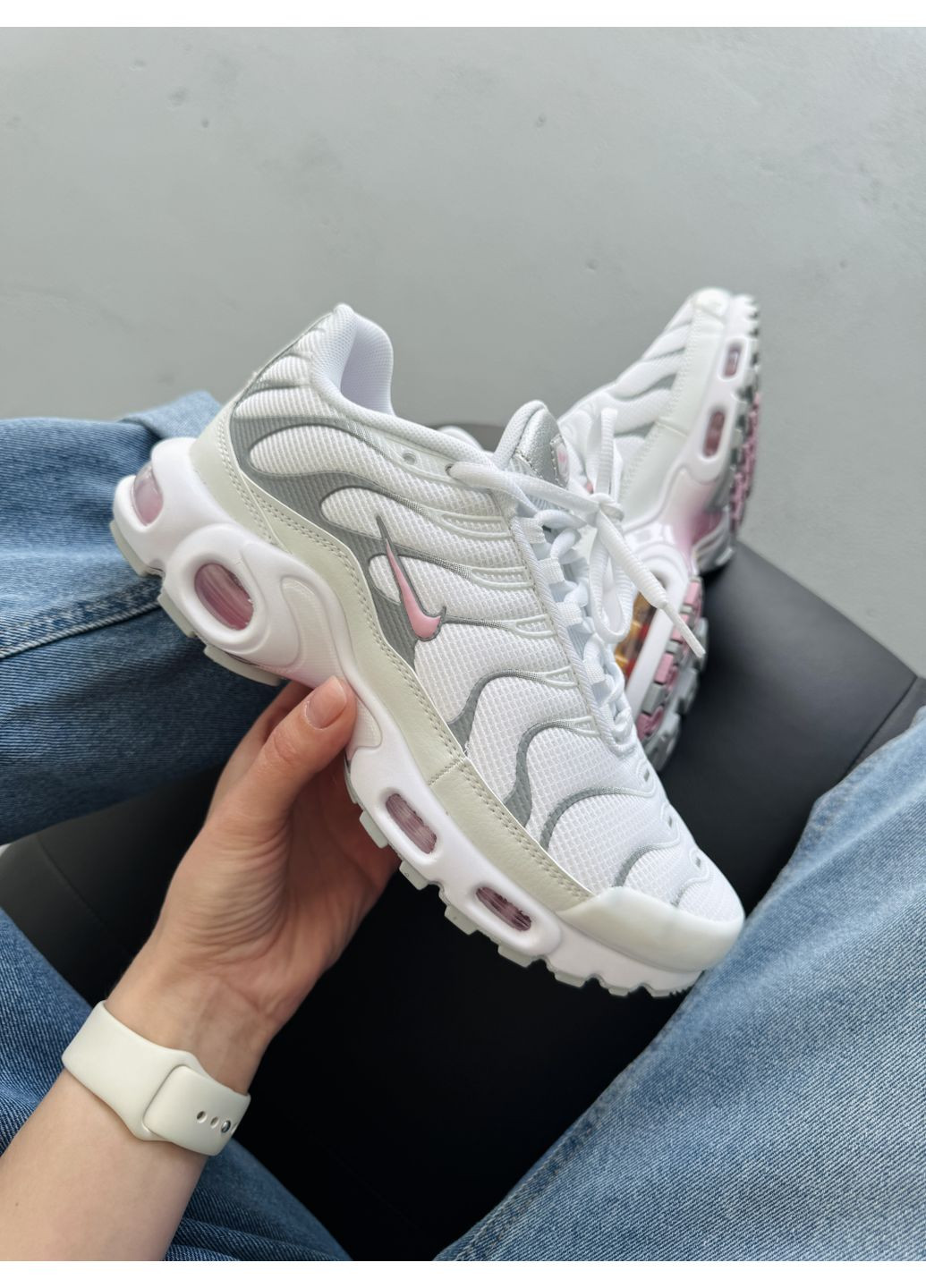 КРОССОВКИ ЖЕНСКИЕ NIKE AIR MAX TN PLUS WHITE / PINK / GREY НАЙК АИР МАКС ТН ПЛЮС No Brand розовые демисезоны (367170317)