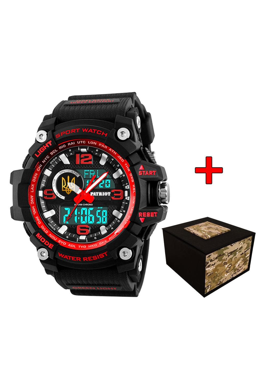 Наручний спортивний годинник з тризубом чорний і червоний будильник календар секундомір ProDobro (367266940)