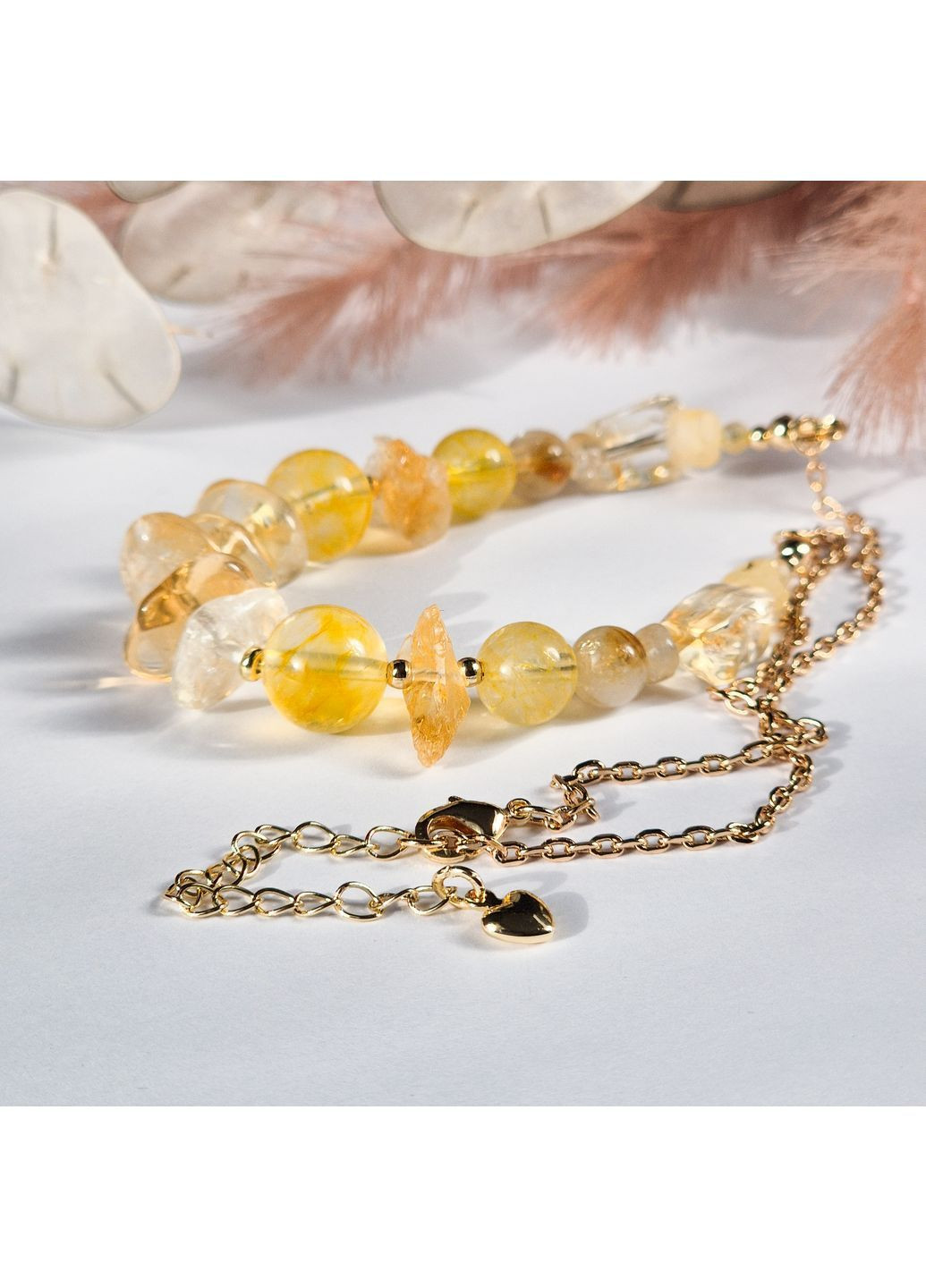 Підвіска на ланцюжку натуральний Цитрин, фур-ра гіп-ний сплав колір золото d-10-8-6-5-3мм+- L-38-43см No Brand Підвіска (362695440)