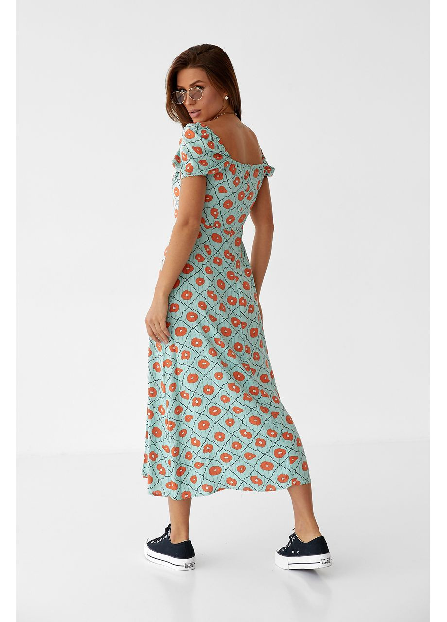 Мятное повседневный, вечернее женское платье длины миди с кулиской на груди с открытой спиной Byron с цветочным принтом