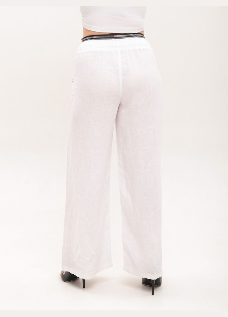 Брюки женские белые льняные широкие на резинке CARMITO Палаццо (332980402)