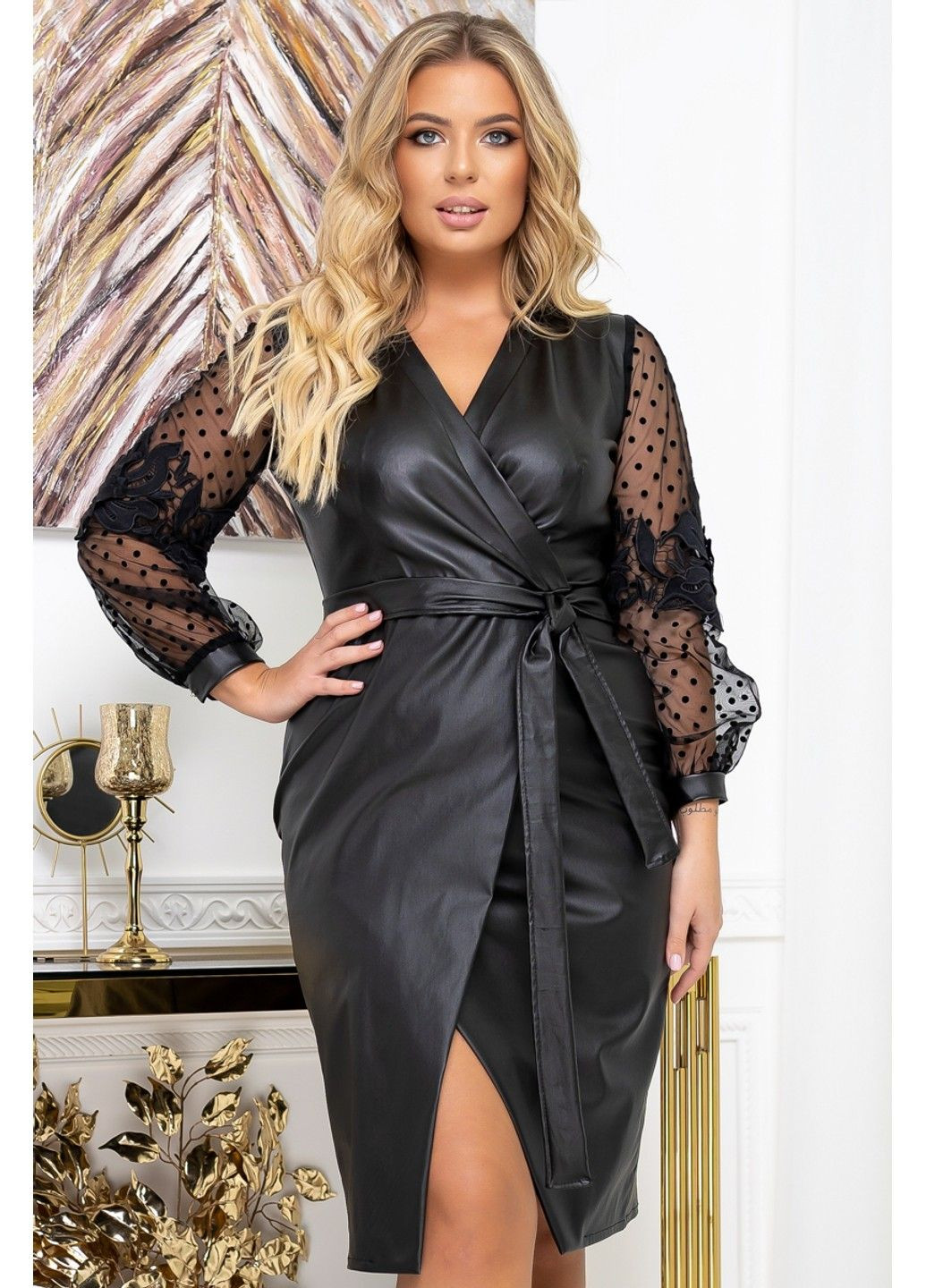 Чорна коктейльна сукня з екошкіри 20198 чорна Tanita-Romario