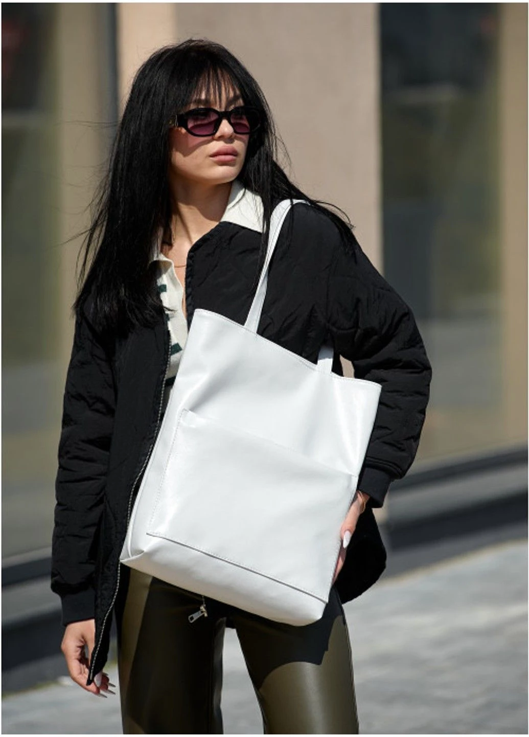 Жіноча сумка-шопер з екошкіри Shopper біла Sambag (313401170)