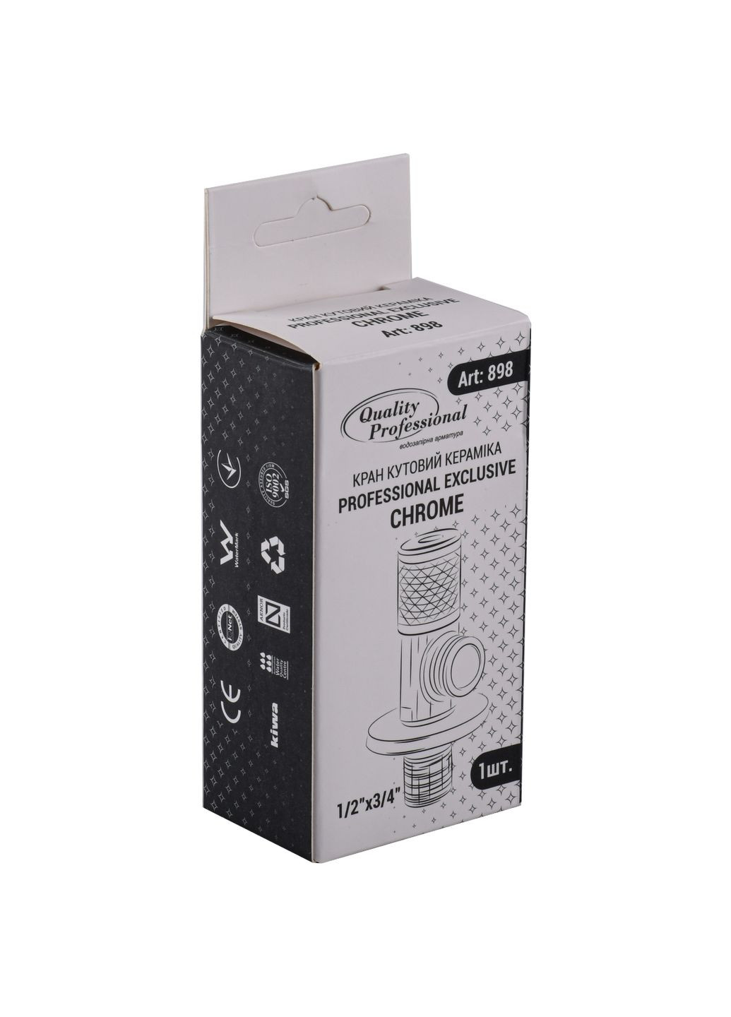 Кран угловой керамика PROFESSIONAL EXCLUSIVE 1/2”X3/4” 898 CHROME (1шт.) Solomon (335425982)