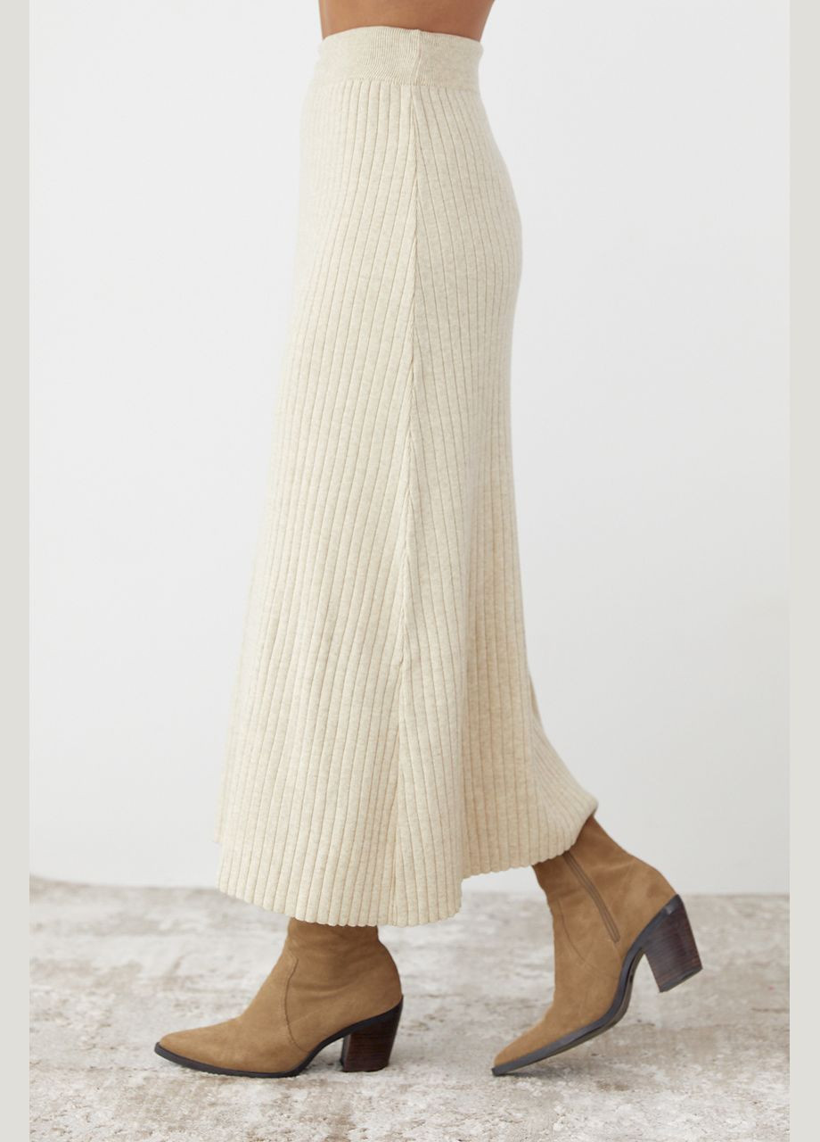 Бежевая повседневная, вечерний однотонная женская юбка миди в широкий рубчик Liton