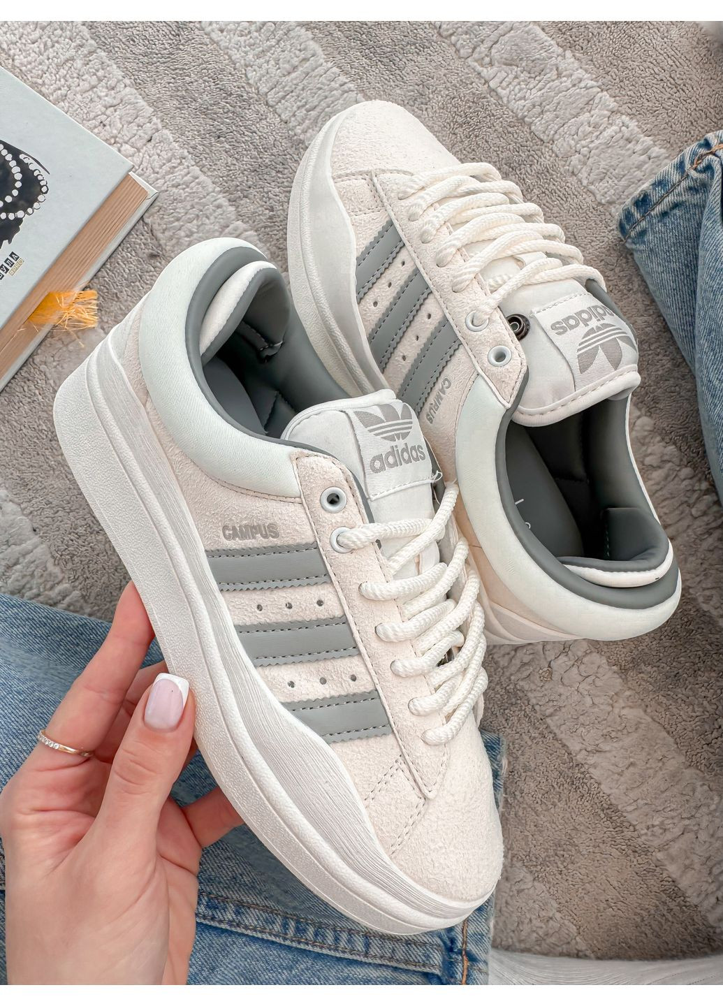 Кросівки жіночі Adidas Campus x Bad Bunny White Grey | Адідас Кампус Бед Банні білі No Brand білі демісезони (348419315)