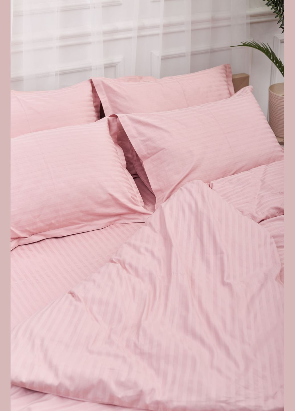 Комплект постельного белья Satin Stripe семейный 143х210х2 наволочки 2х70х70 (MS-820003632) Moon&Star stripe pink (288043211)