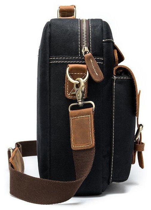 Сумка-портфель мужская текстильная с кожаными вставками 20002 Черная Vintage (329147843)