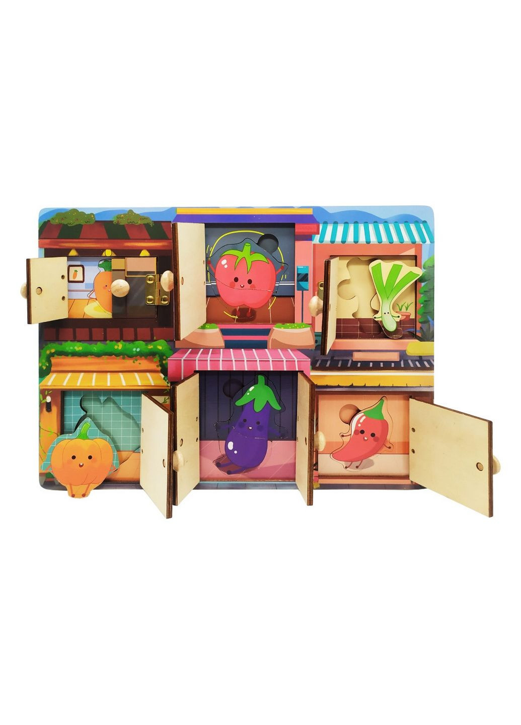 Деревянная игрушка Бизиборд двери и окна открываются (Овощи) Bambi (279315963)