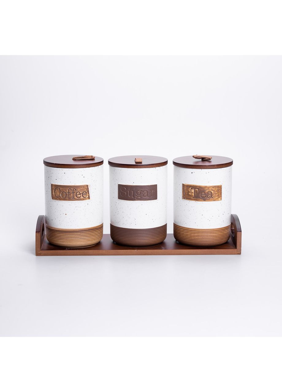 Набор фарфоровых банок для сыпучих 3 шт по 800 мл с крышками Бежевый HP-26-1BE Yiwu (365256751)