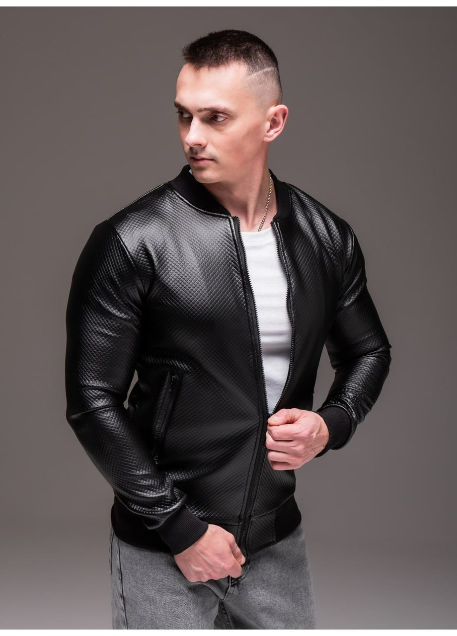 Черная демисезонная мужская куртка бомбер стеганая в ромбик No Brand