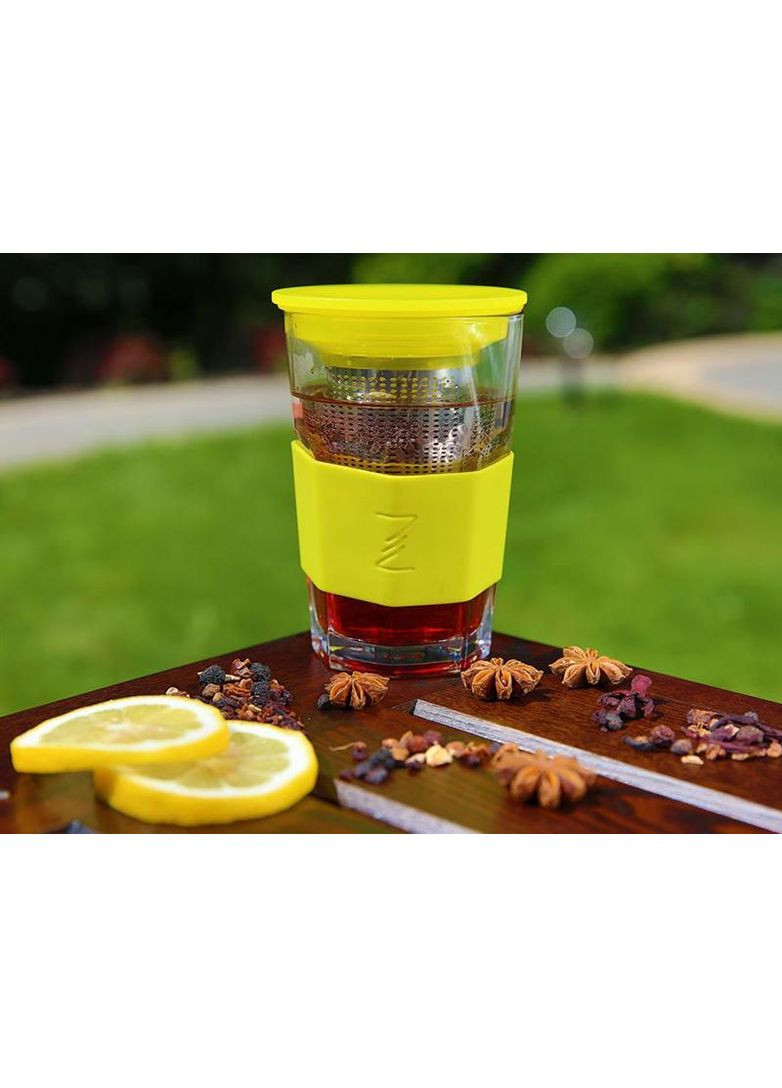 Стакан-заварник ZestGlass 415мл с металлическим ситечком для чая и кофе с силиконовой защитой синий Pasabahce (368988805)