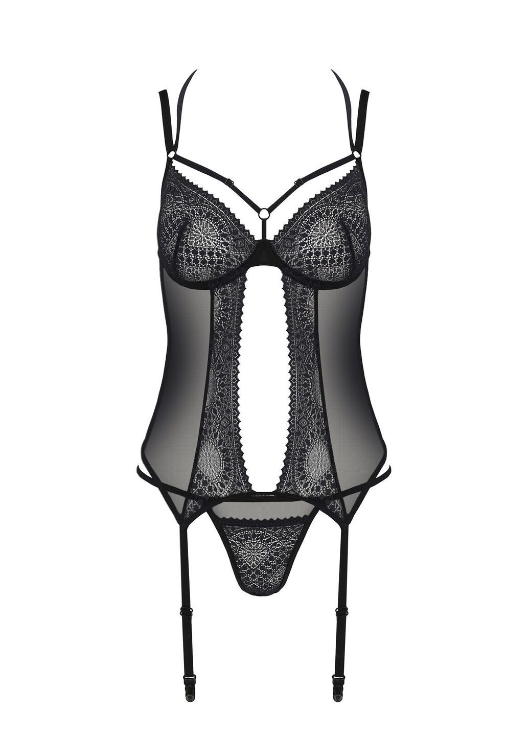 Корсет DROSERA CORSET black, S/M, з кріпленнями для панчіх, трусики в комплекті Passion (369951461)