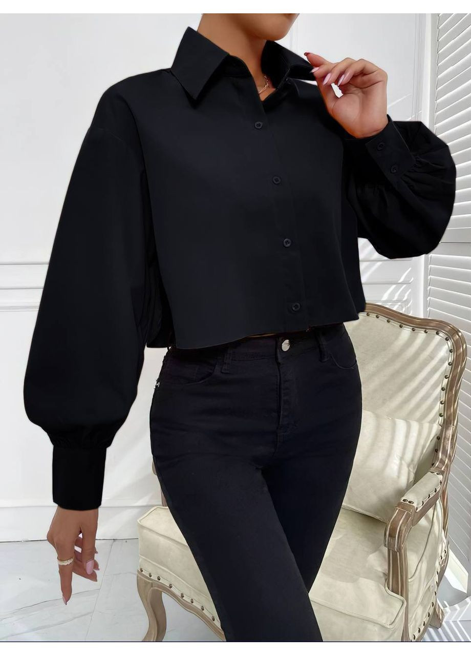 Черная повседневный рубашка однотонная DK/DL Мода без кордонів с длинным рукавом