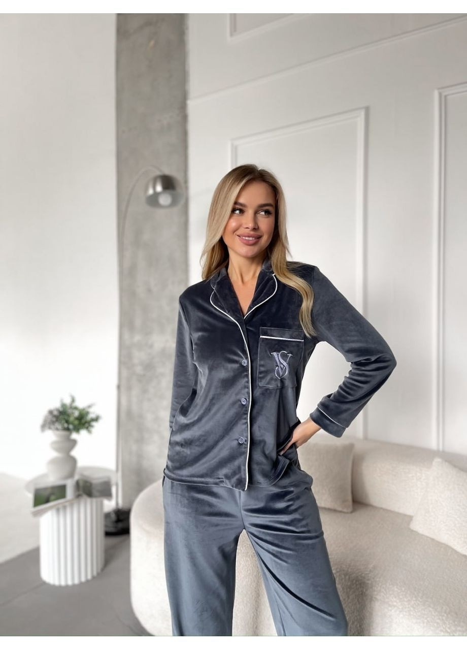 Графитовая женская велюровая пижама Osoblyva