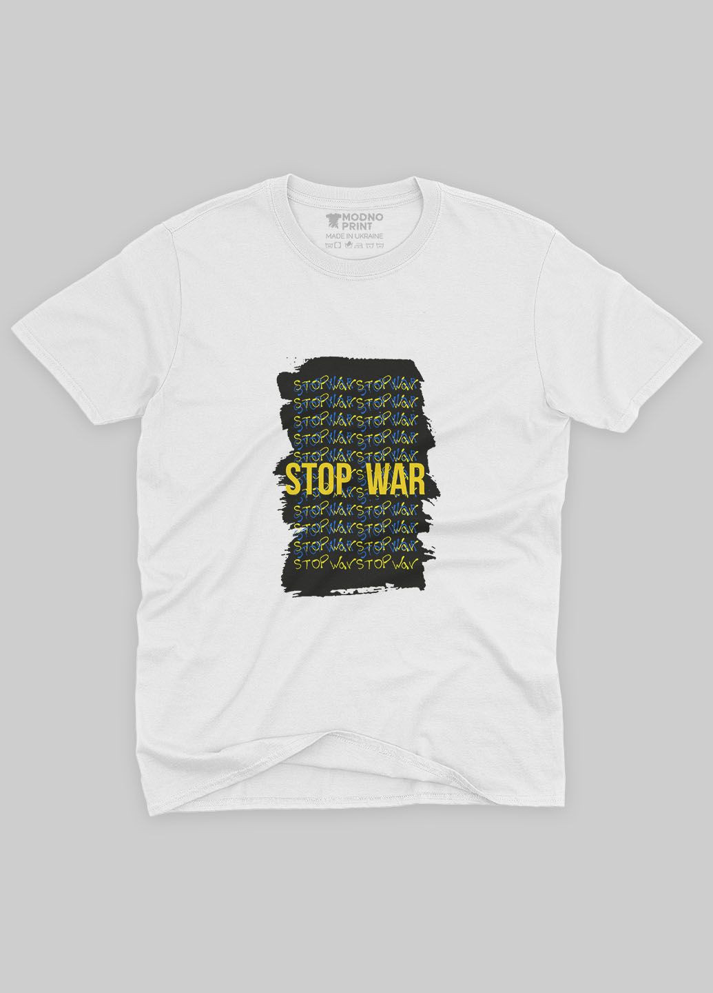 Біла демісезонна футболка для хлопчика з патріотичним принтом stop war (ts001-5-whi-005-1-118-b) Modno