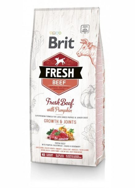 Сухий корм Fresh Beef & Pumpkin Growth & Joints 12 kg (для цуценят та юніорів великих порід собак) Brit (293408173)