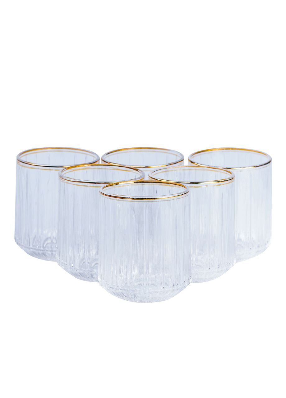 Набір склянок скляних 6 штук по 315 мл прозорий із золотим обідком HP553 Jooki (358705959)