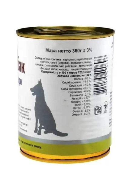 Консерва для взрослых собак ж/б антиаллергенный мясо кролика 360 г Леопольд (277232780)