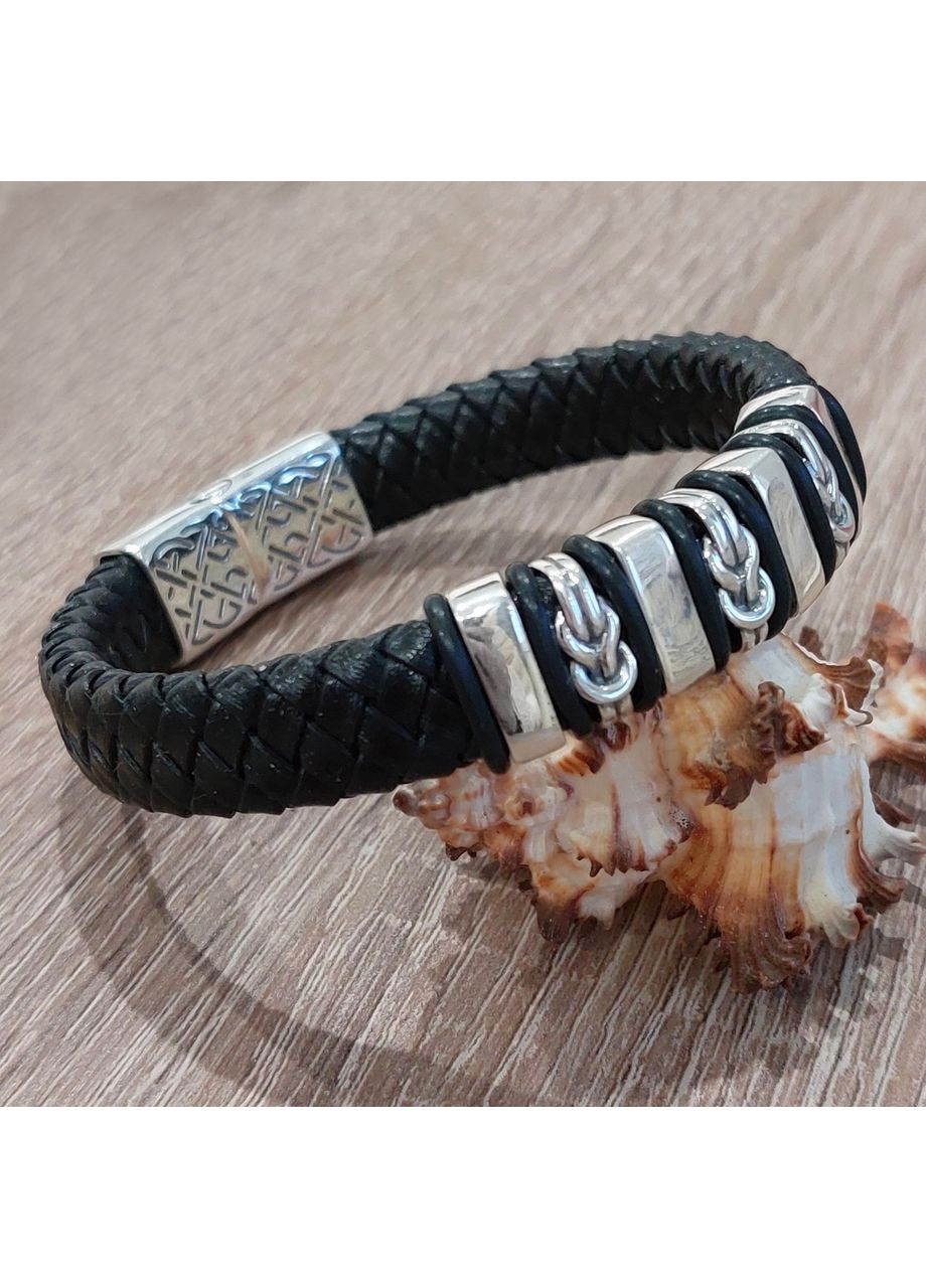 Браслет Серебряные узлы с натуральной кожей 20 см No Brand (355921856)