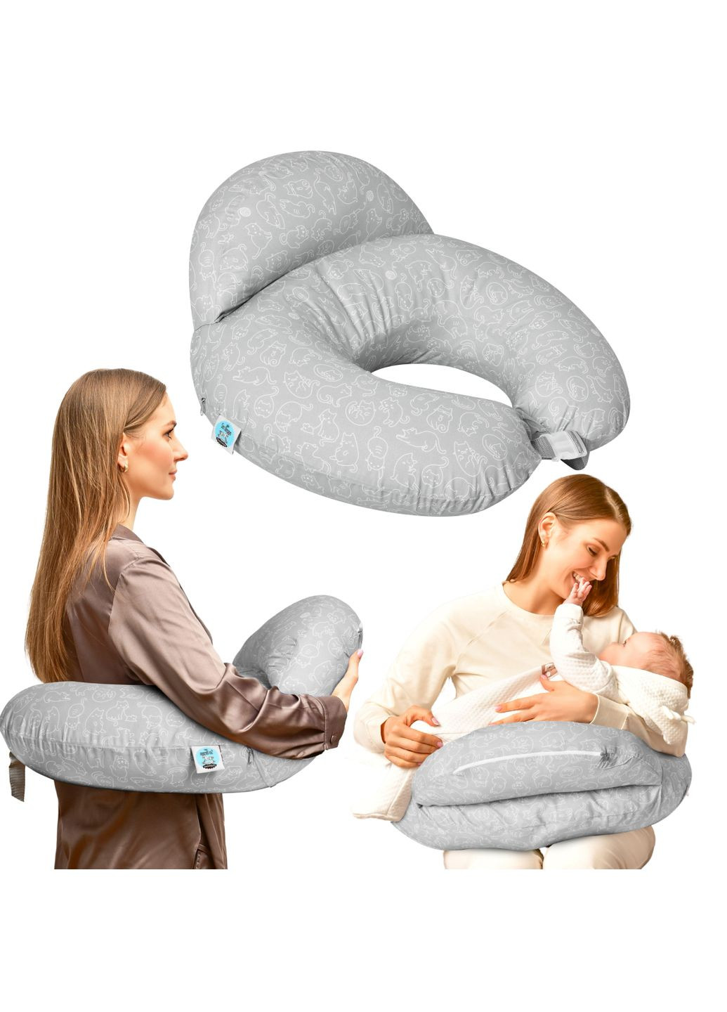 Подушка для кормления Диванчик 60х70х16 см хлопок антиаллергенное волокно котята серая (8-35409*005) Sei Design (331888446)