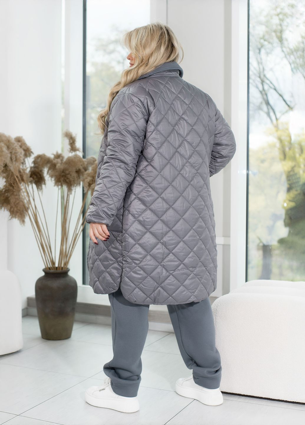 Серая демисезонная демисезонная куртка женская удлиненная без капюшона куртка-пальто No Brand